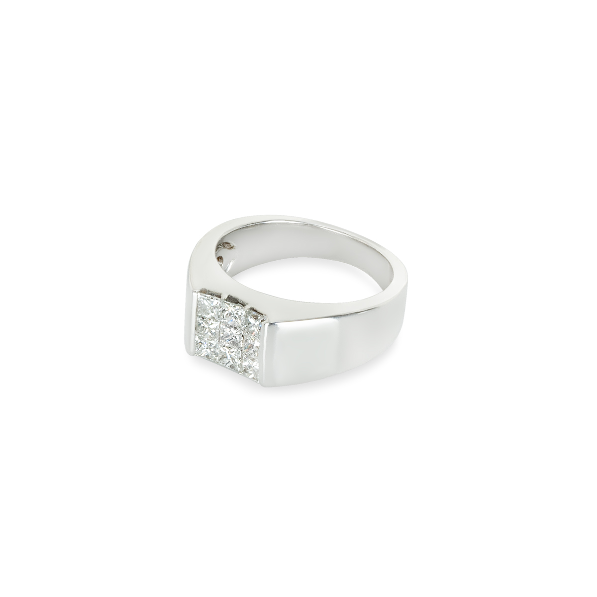 White Gold Princess Cut Diamond Signet Ring